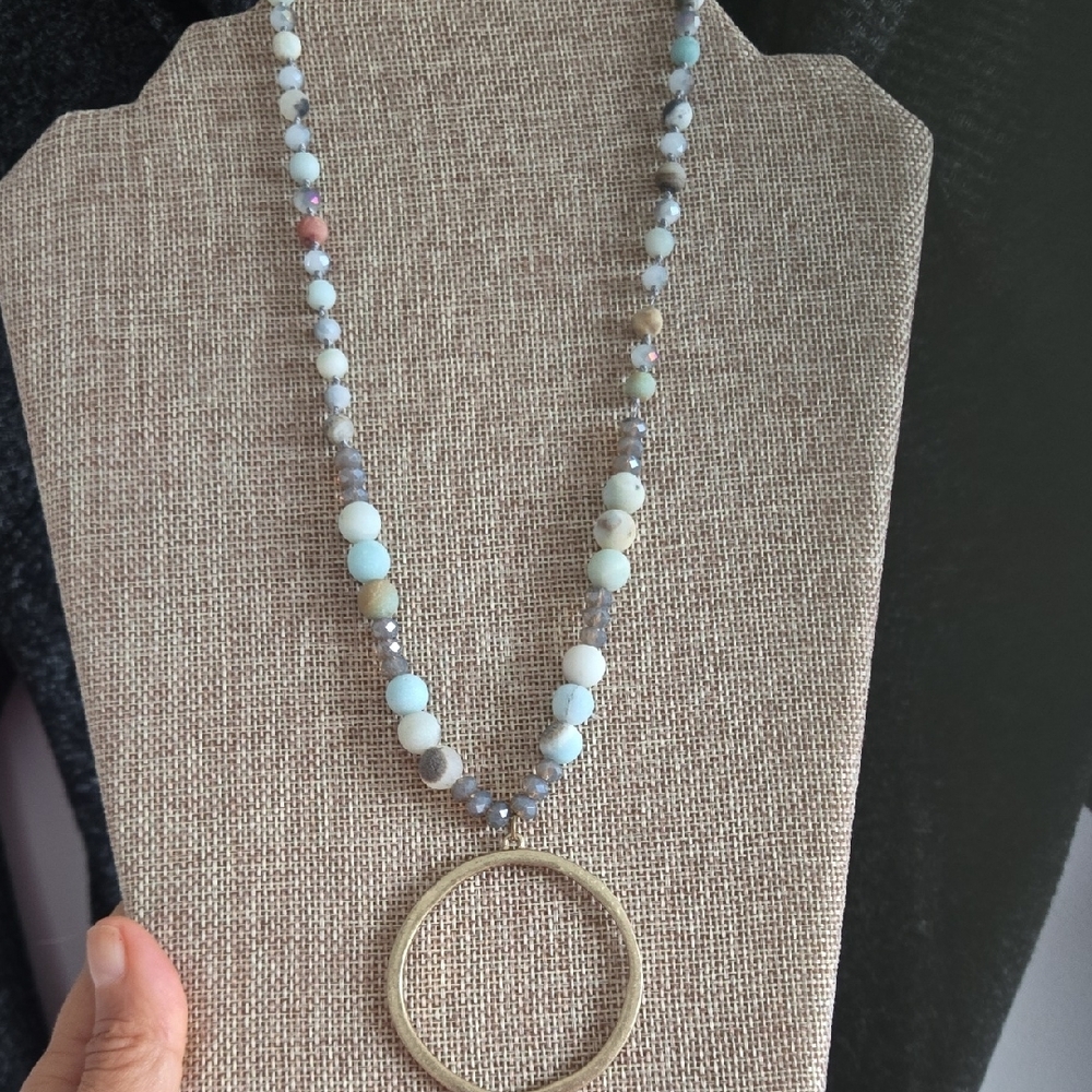 Long Goldtone Beaded Necklace And Bracelet Set